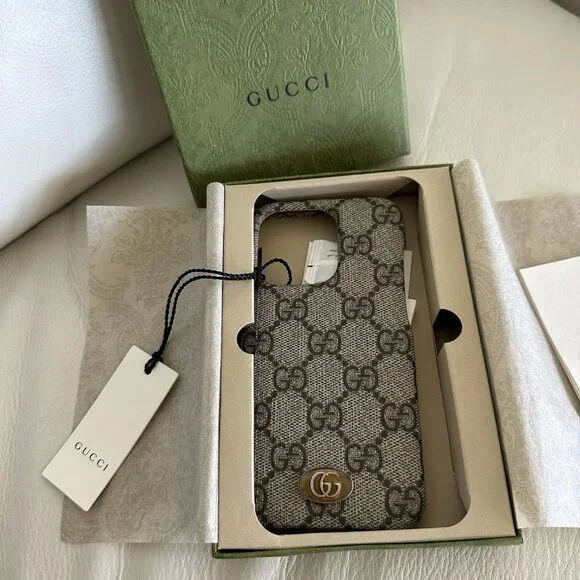 New GUCCI iPhone 14 case Ophidia Supreme Brown GG Logo W/ Box